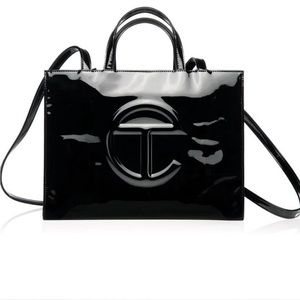 NWT TELFAR black patent medium shopping bag